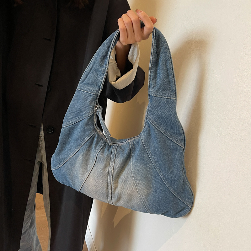 Leisure Denim Handbag for Women's 2024 New Fashion Single Shoulder Large Capacity Korean Retro Commute Underarm Bags H6.28#36 swissmilitary