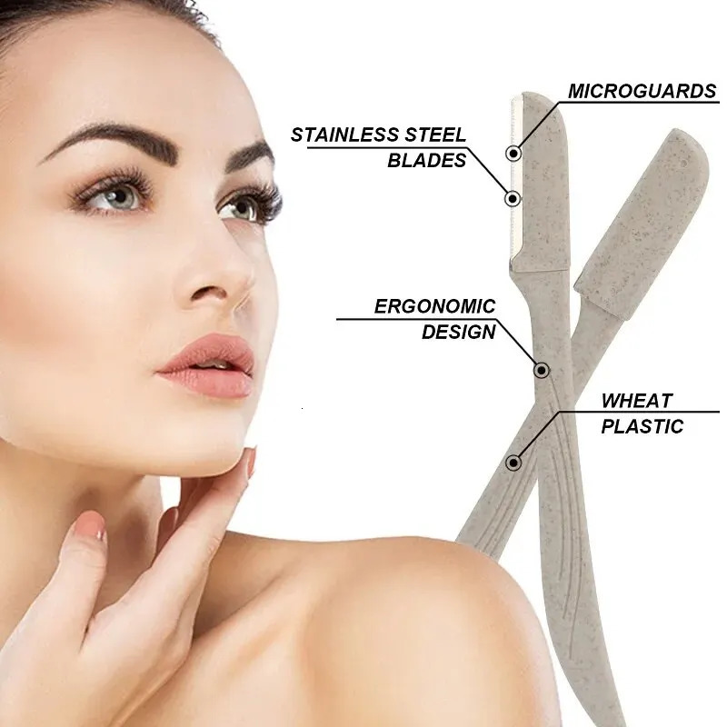 6pcs Wheat Straw Environmentally Biodegradable Eyebrow Razor Stainless Steel Macro Eyebrow Trimmer Razor Shaving Tool 240627