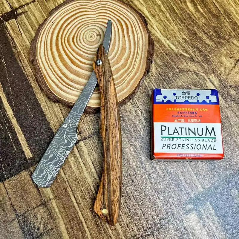 tan wood handle blade shaving razors professional barber shaver eyebrow razor mens replaceable blade shaving razor men gift 240627