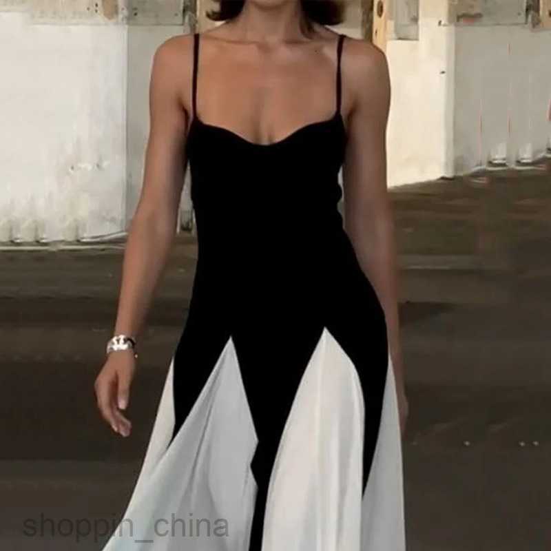Basic Casual Women Dresses Women's Summer New Fashionable and Elegant Strap Block Color Solid Color Dress