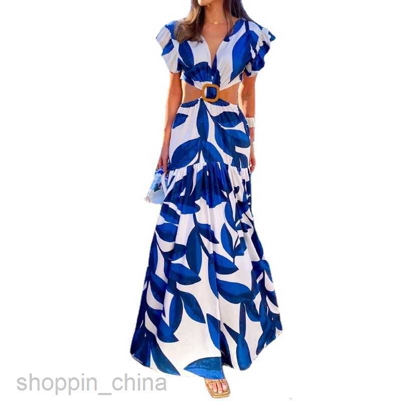 Basic Casual Women Dresses Fashion Women's New Short sleeved Waist Leakage Printed Dress