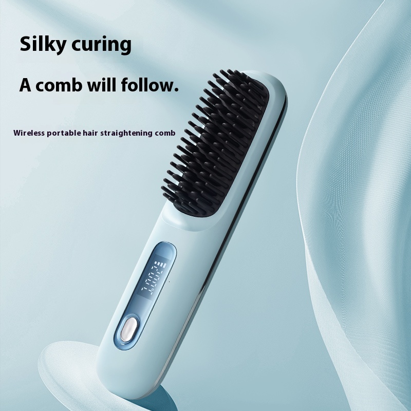 New Wireless Liquid Crystal Straight Usb Rechargeable Ceramic Heating Comb Hair Straightener Portable Negative Ions F628-40