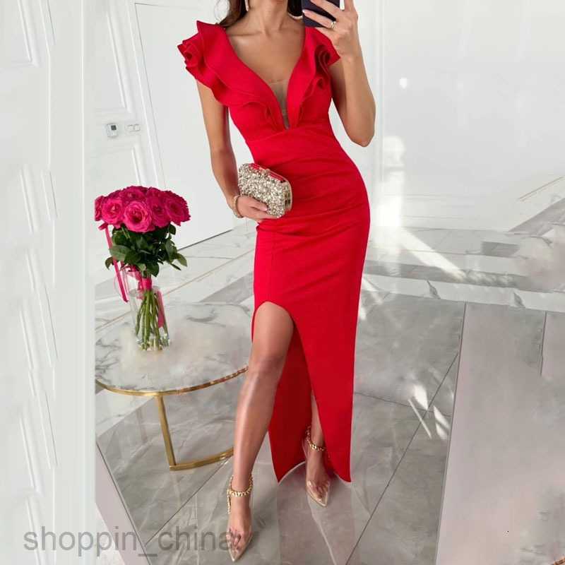 Basic Casual Women Dresses Fashion Women's Summer New V-neck Sleeveless Waist Split Dress