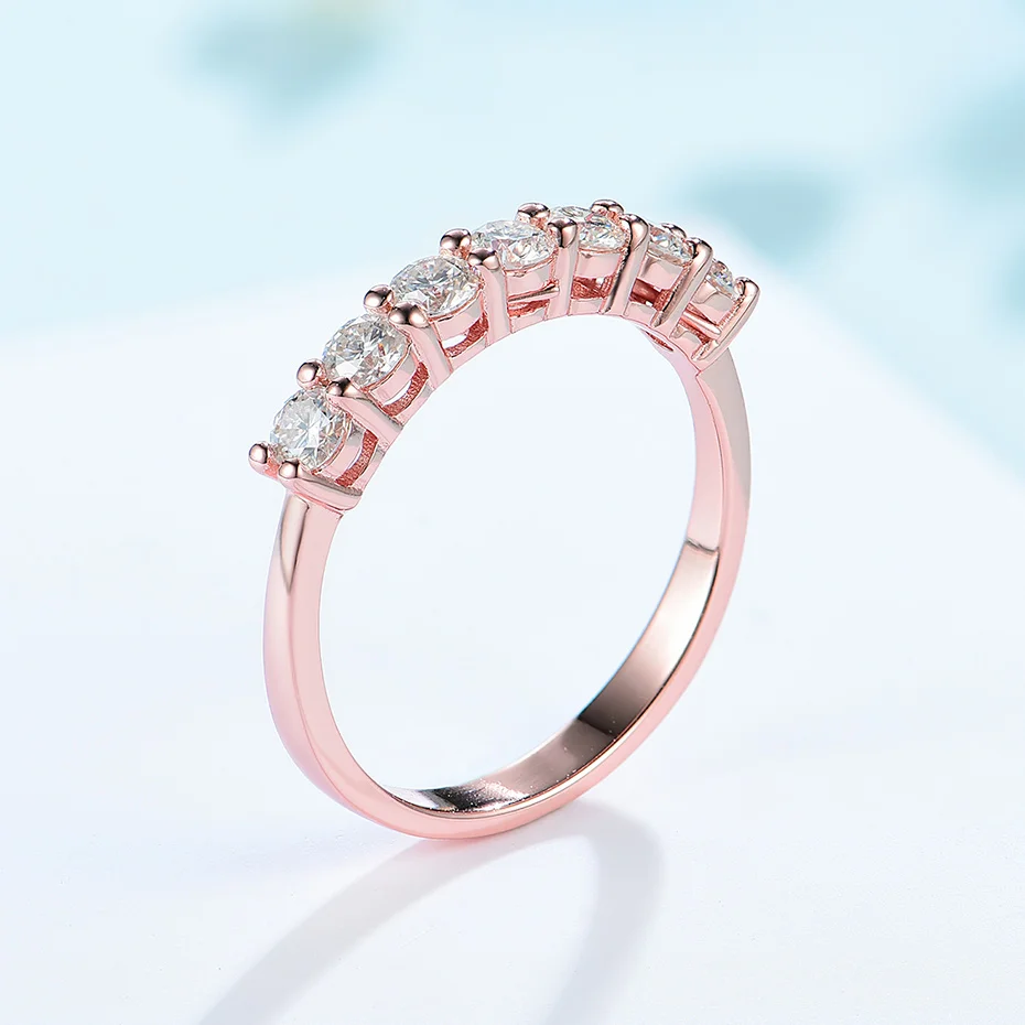 Kuololit 0.7CT D/VVS1 Moissanite Ring for Women Solid14K 10K Rose Gold Matching Half Eternity Wedding Band for Engagement
