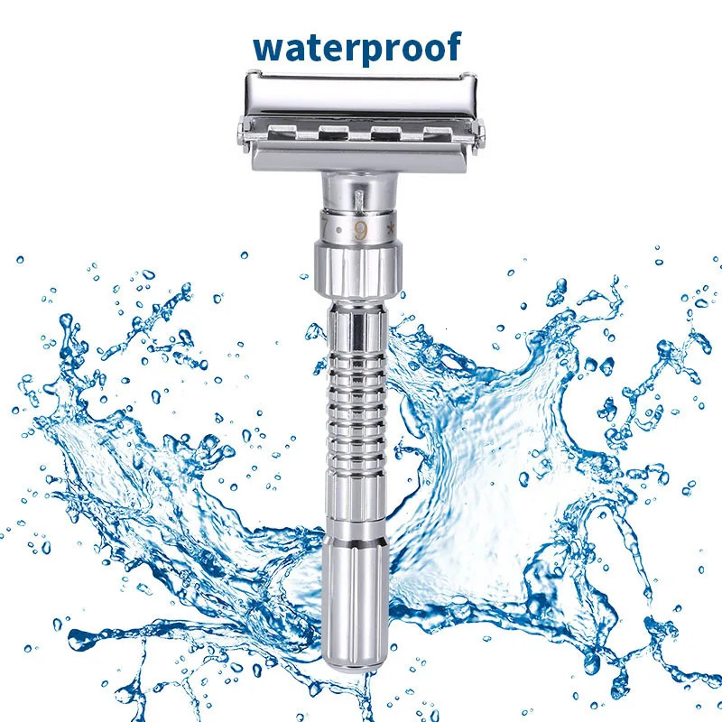 Adjustable Double Edge Shaving Safety Razor Shaver Blades Zinc Alloy Chrome Razors With 5 Blades 240627