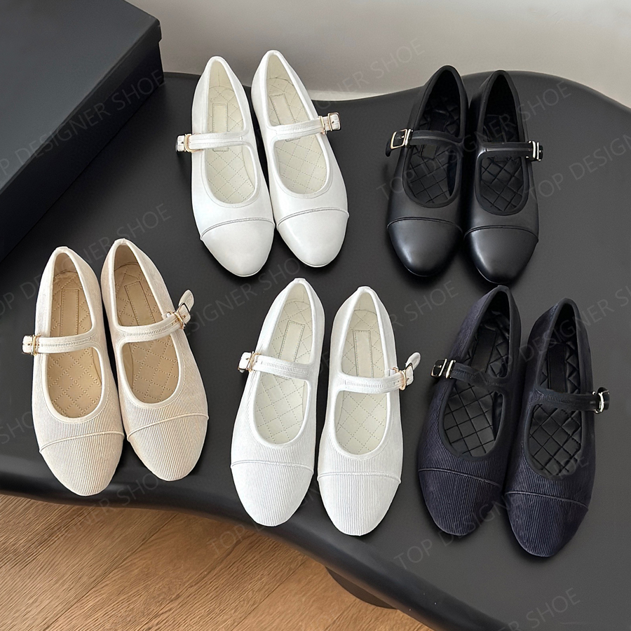 Classic Cotton Fabric Mary Jane Ballet flat shoes strap sandal loafers womens flat Dress shoes Luxury designer shoes Office shoes Real leather slip on shoe
