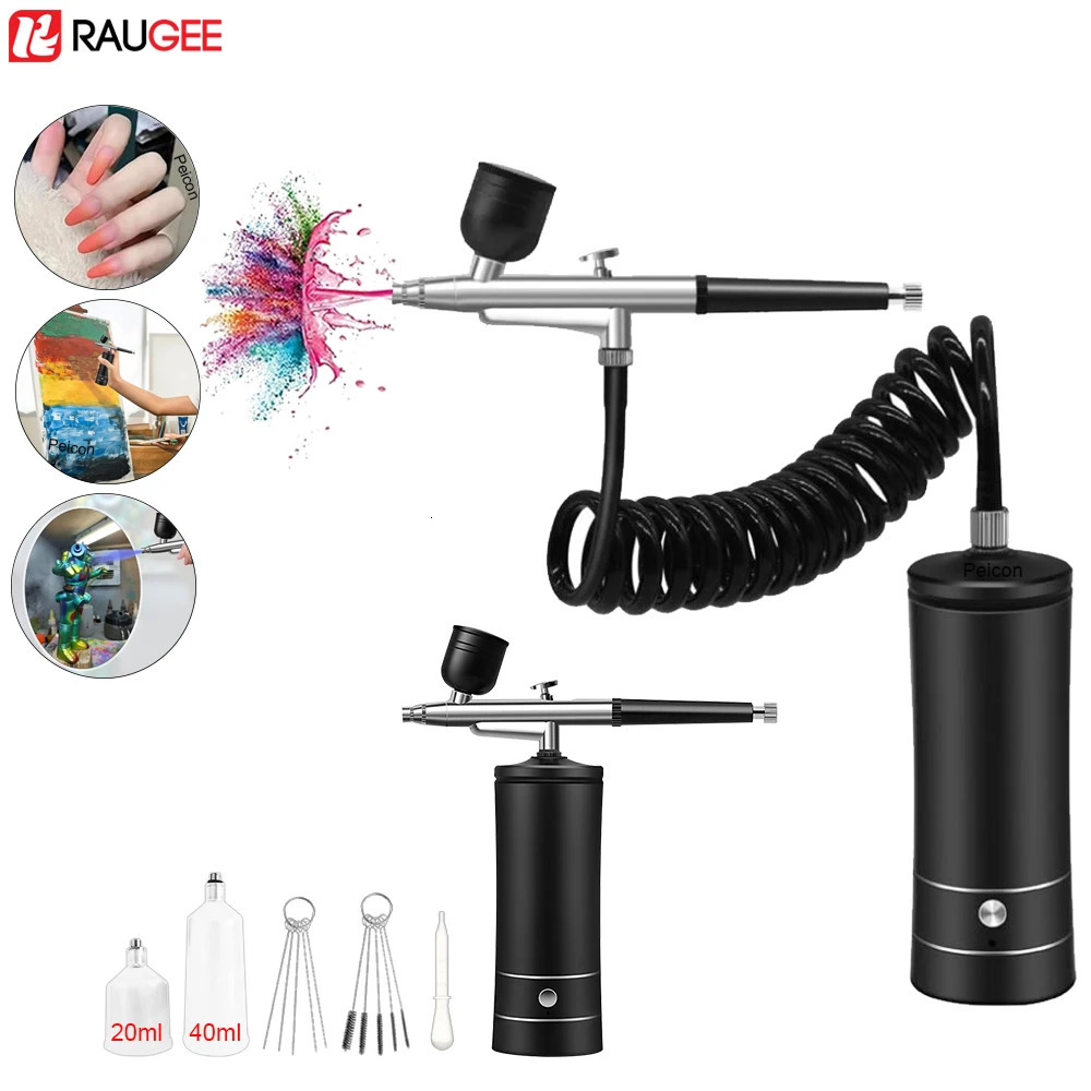 Airbrush Nail With Compressor Portable Air Brush Nails Compressor For Nail Art Paint Model Painting Crafts Wireless Spray Gun 240627