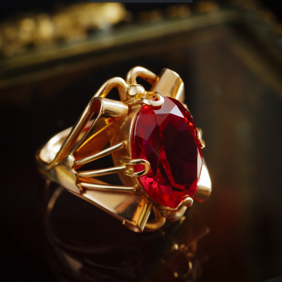 Vintage Jewelry Handmade Red Stone Ring Wedding Gifts Rings for Women Fidget Gold Color Ring Valentines Day Gift Anillos Mujer