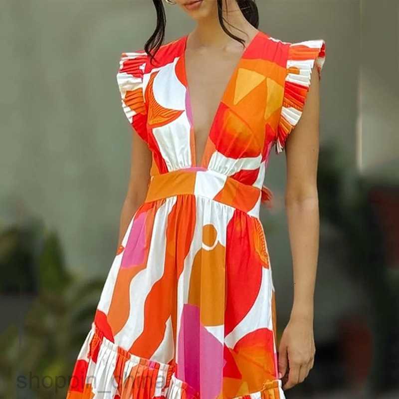 Basic Casual Women Dresses Summer New Women's Butterfly Flying Sleeves Printed Sling Dress