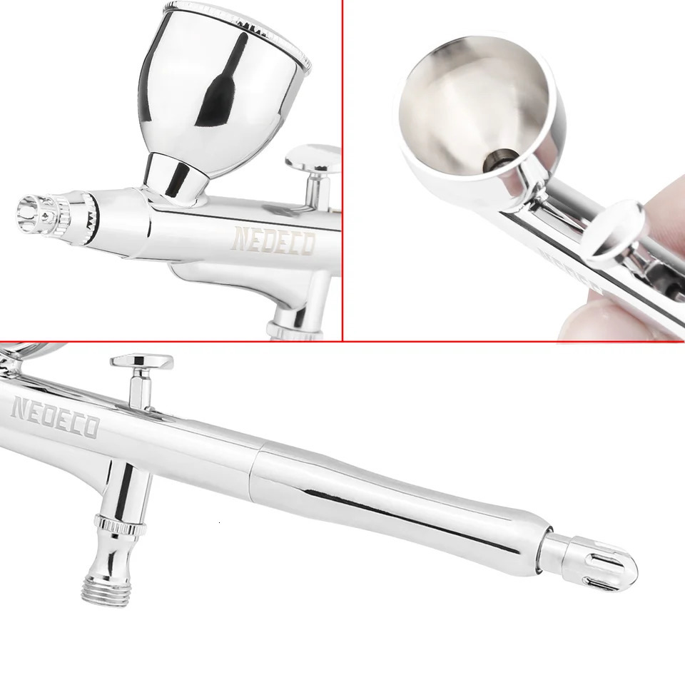Dual-Action Airbrush With Auto-Centering Nozzle 7cc 13cc Cups 0.2/0.3/0.5mm needle for Modeling Makeup Nail Art Painting Tool 240627