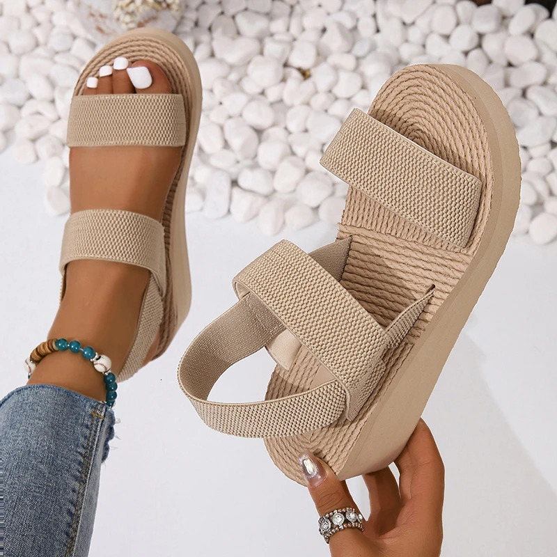 Womens fashion trend anti-slip wear-resistant pure black belt soft soled high-heeled sandals casual sandals 240627