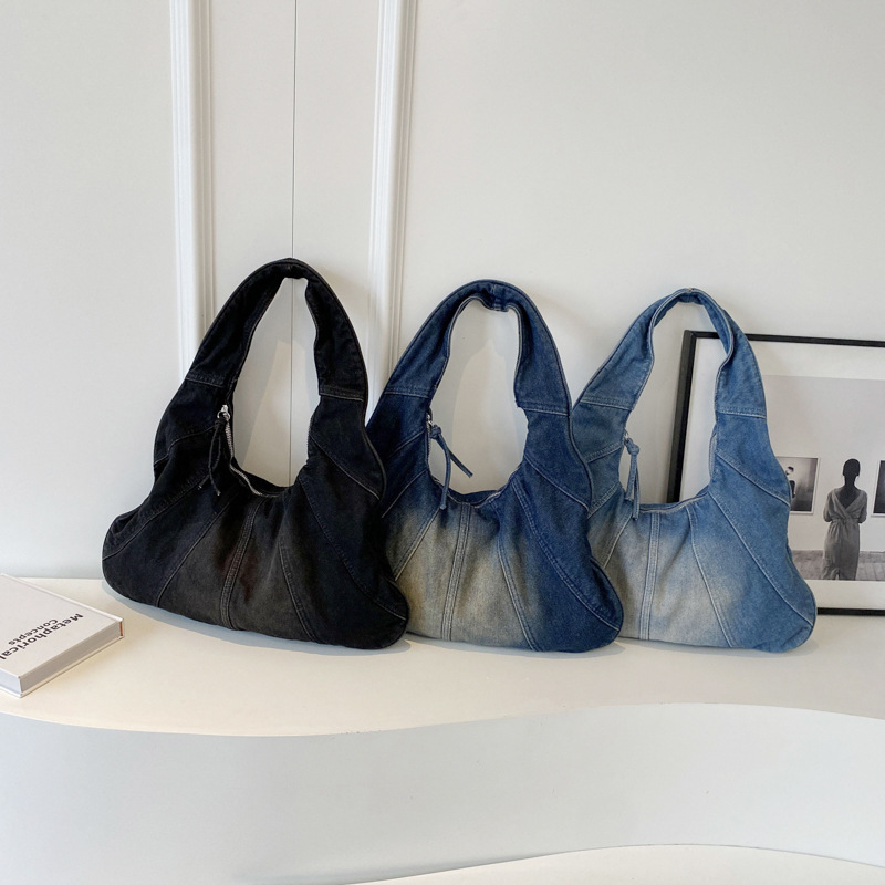 Leisure Denim Handbag for Women's 2024 New Fashion Single Shoulder Large Capacity Korean Retro Commute Underarm Bags H6.28#36 swissmilitary