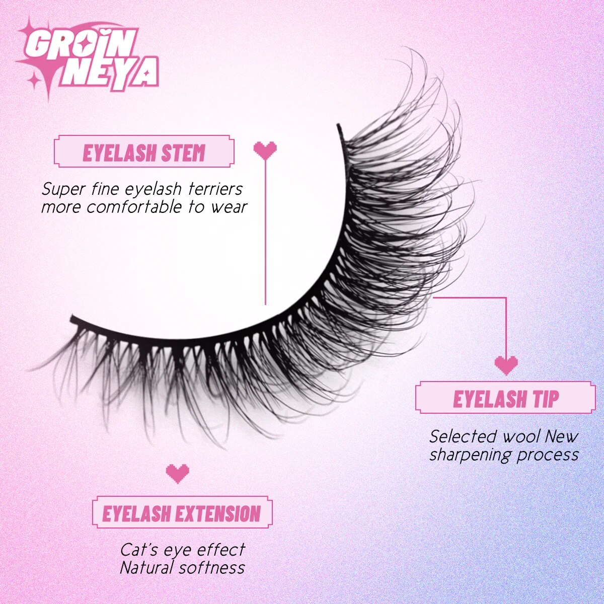 GROINNEYA 10 Pairs Eyelashes Natural False Lashes 3D Manga Lashes Y2K Winged Natural Realistic Cat Eye Eyelash Extension