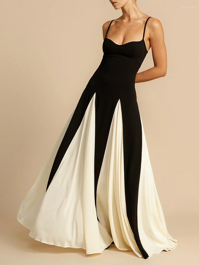 Casual Dresses CHQCDarlys Women S Spaghetti Straps Maxi Dress Elegant Contrast Low Cut Sleeveless Backless Flowy Swing Cami Long