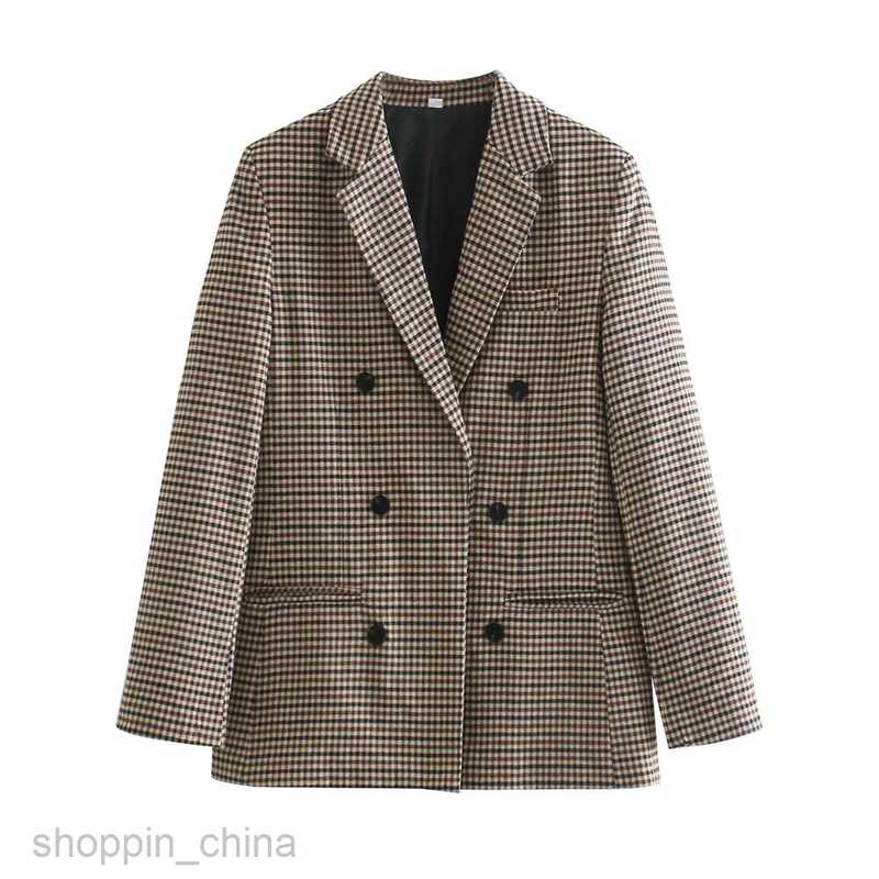 Women Jackets Coats Women's Autumn New Checkered Double breasted Coat Personalized Suit Top 5 Colors