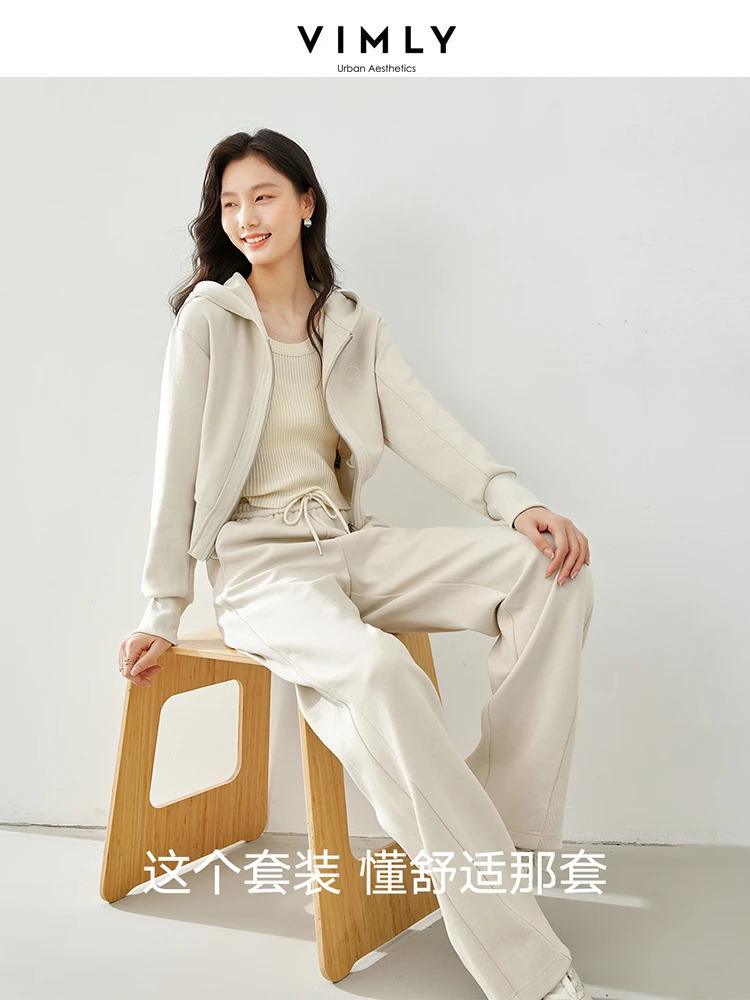 Vimly Womens Tracksuit 2 Piece Pant Sets Spring in Matching Set Zipup Cropped Hoodie Jacket Wide Leg Sweat Women 240627