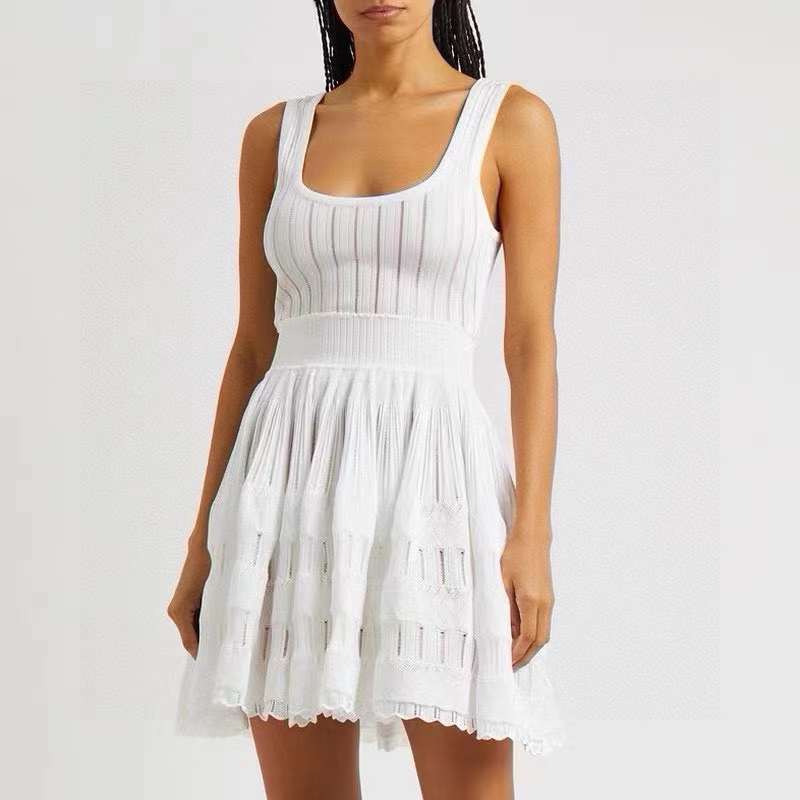 Festival mini skirt tender dress vestidos vestido 2024 slim-fit vest knit dress women hollow waist fashion sleeveless halter skirt femme chinese dress