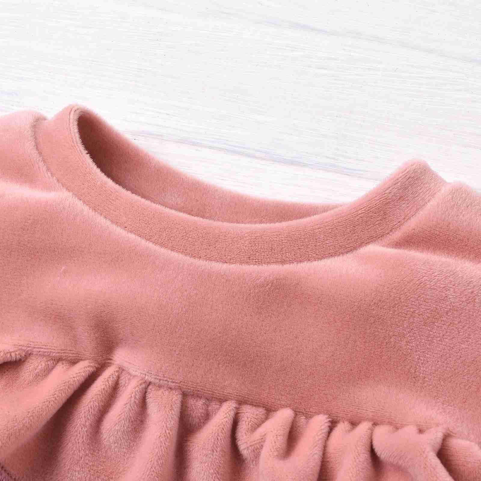 Pajamas 2PC Solid Pink Flight Sleeves for Boys and Girls in Autumn and Winter Season Solid Trousers with Bow WX5.31
