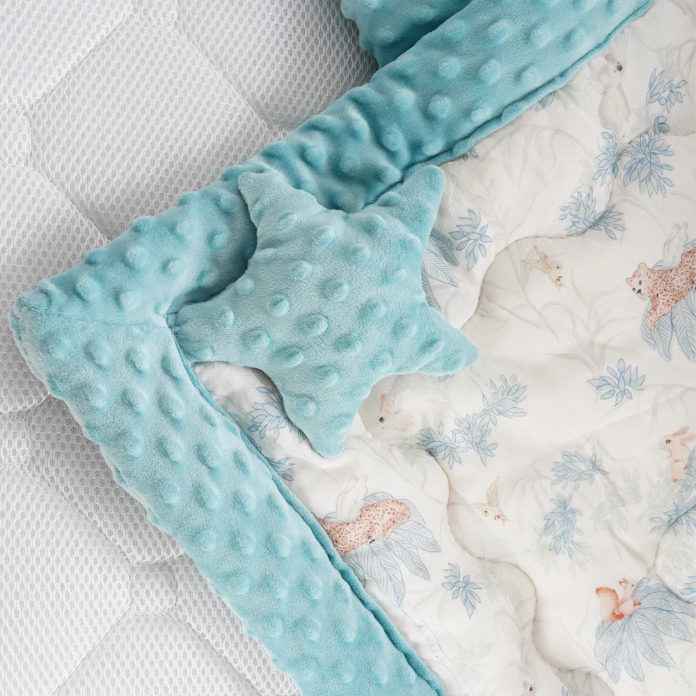 110x140cm Thick Baby Quilt Soft 100% Cotton Dot Minky Blanket Children Sleeping Quilt 240627