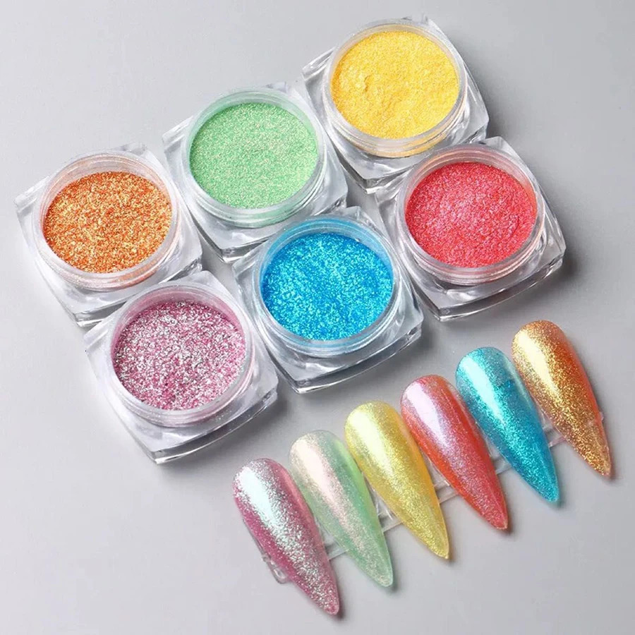 16pcs Nail Powder Pigment Chameleon Chrome Colors Fairy Iridescent Nail Art Glitter Dust Mirror 240627