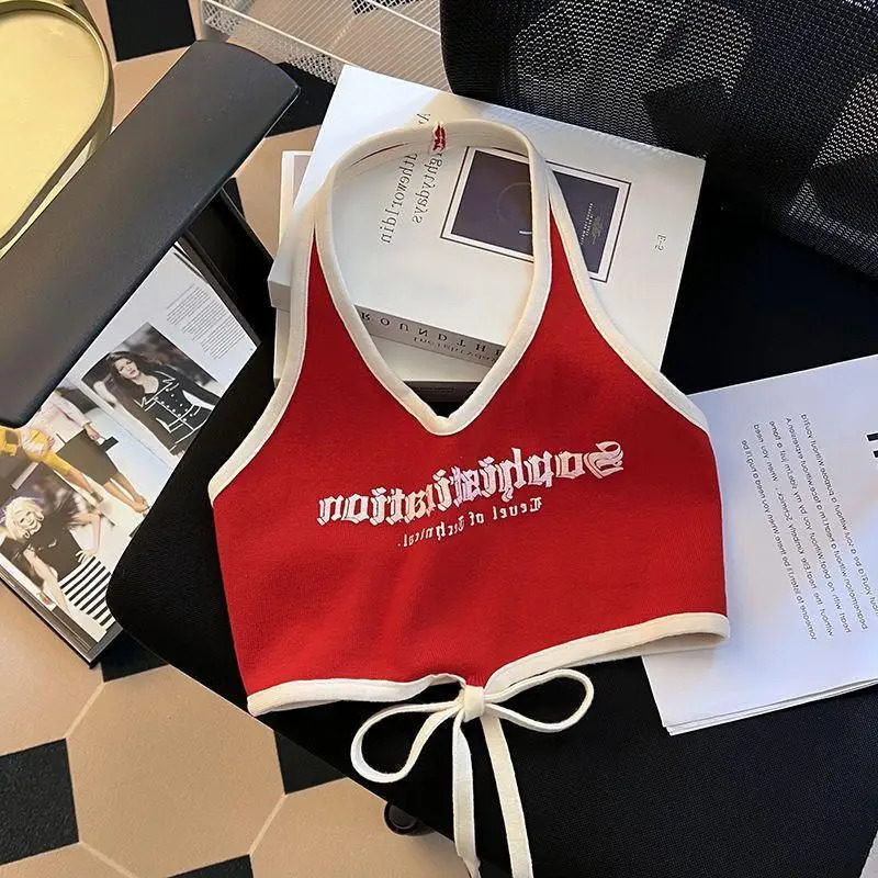 summer baby girl vest suspenders child Korean letters color matching halter hip hop punk streetwear crop top Gothic 2 10 clothes 240627