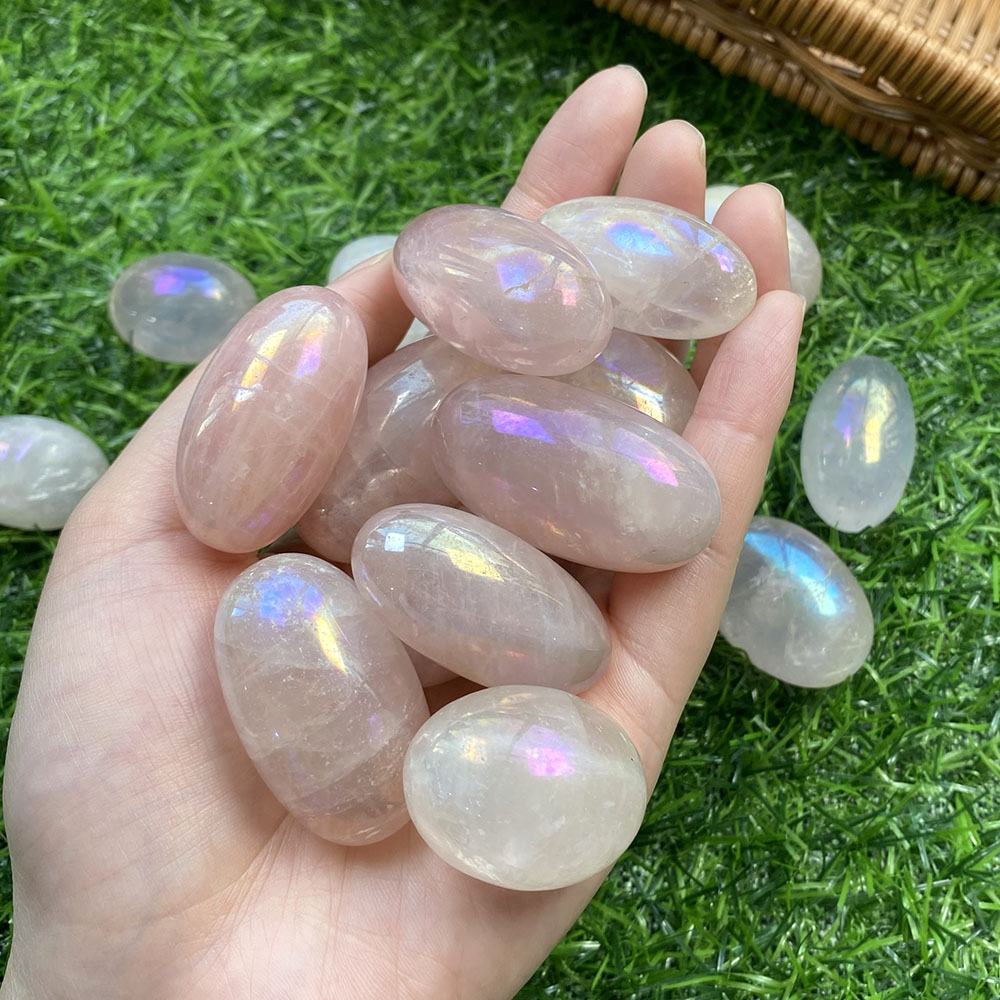 100G Natural Real Genuine Crystal Tumbled Stone Angel Aura Rose Quartz Rolling Energy Gemstone For Grid Healing Jewelry Making