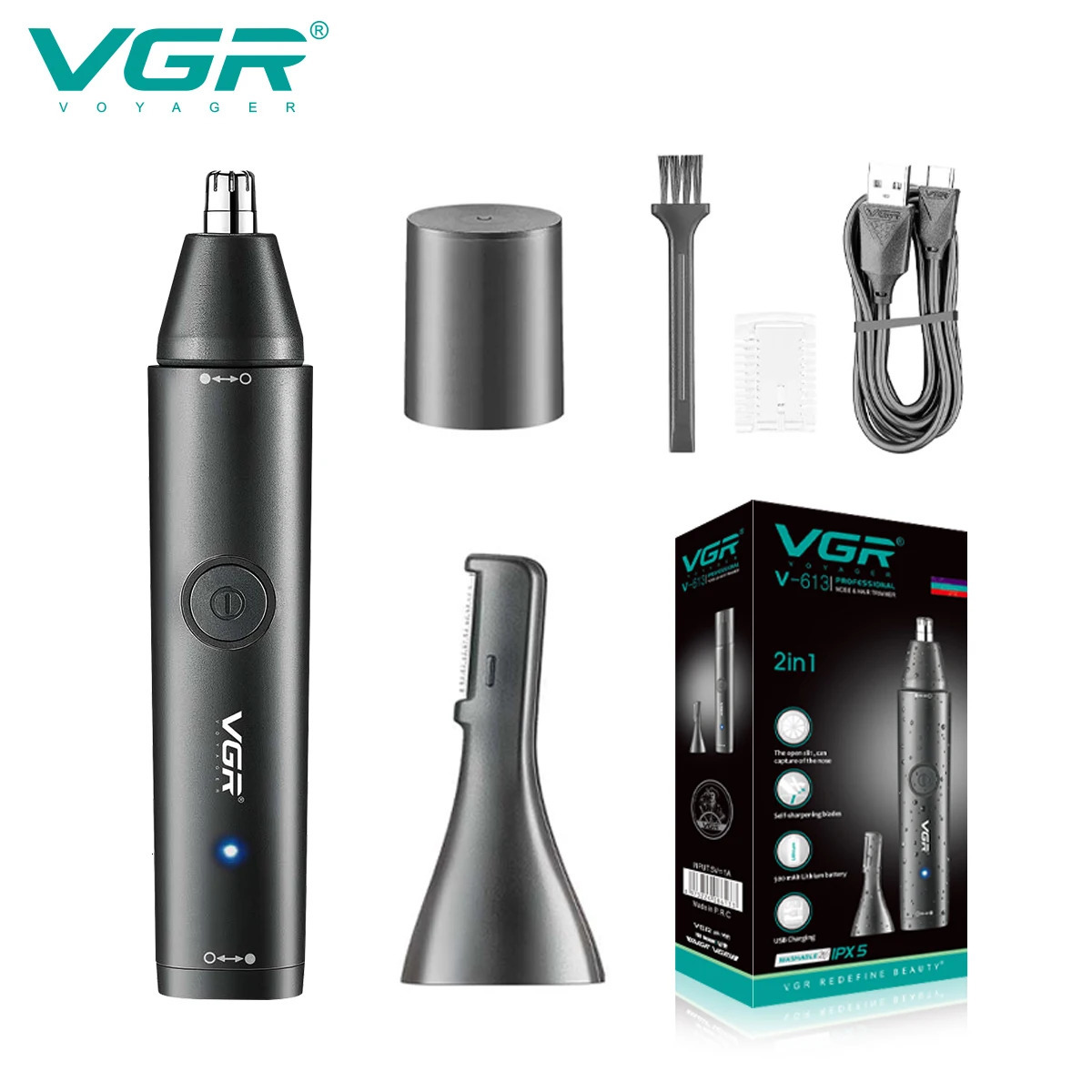 VGR Professional Nose Hair Trimmer Mini Hair Trimmer Electric Nose Trimmer 2 In 1 Clipper Portable Rechargeable Waterproof V-613 240627