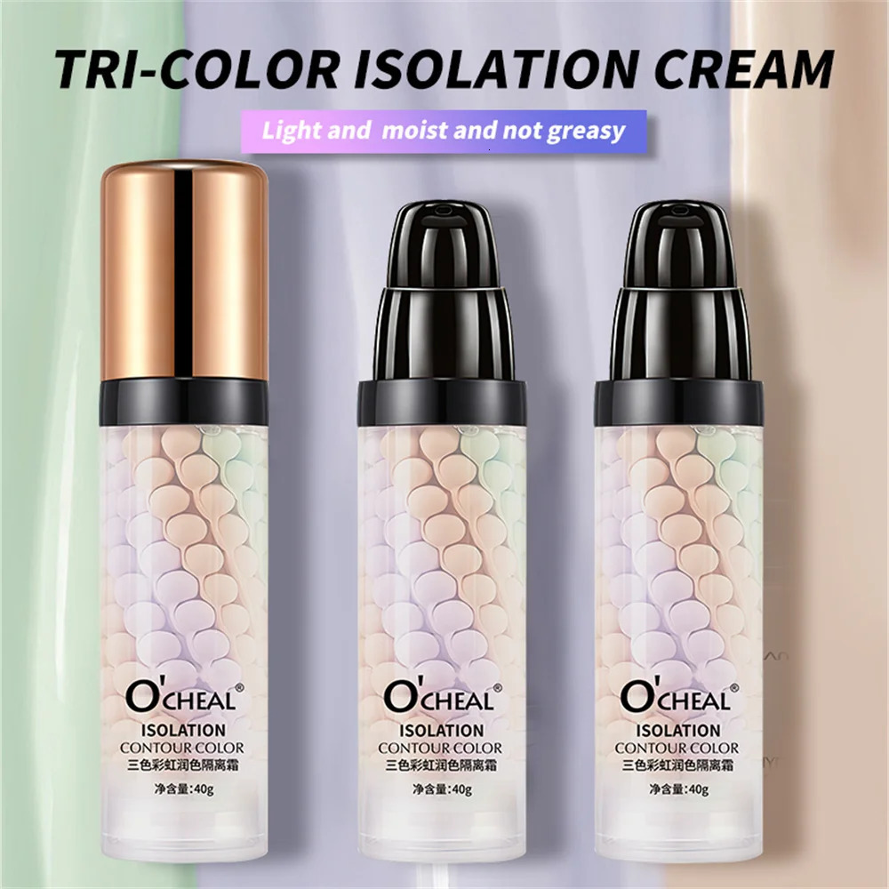 1/2Pcs Wholesale 3-color Rainbow Isolation Cream Soft Moist Makeup Primer Refreshing Face Base Cream Lasting Brighten Skin Tone 240627