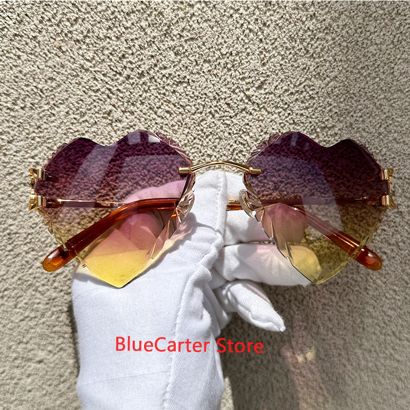 Heart Shaped Sunglasses Diamond Cut Wire C Y2K Designer Rimless Carter Luxury Sun Glasses Mens Decoration Cool Decoration 828 Gold