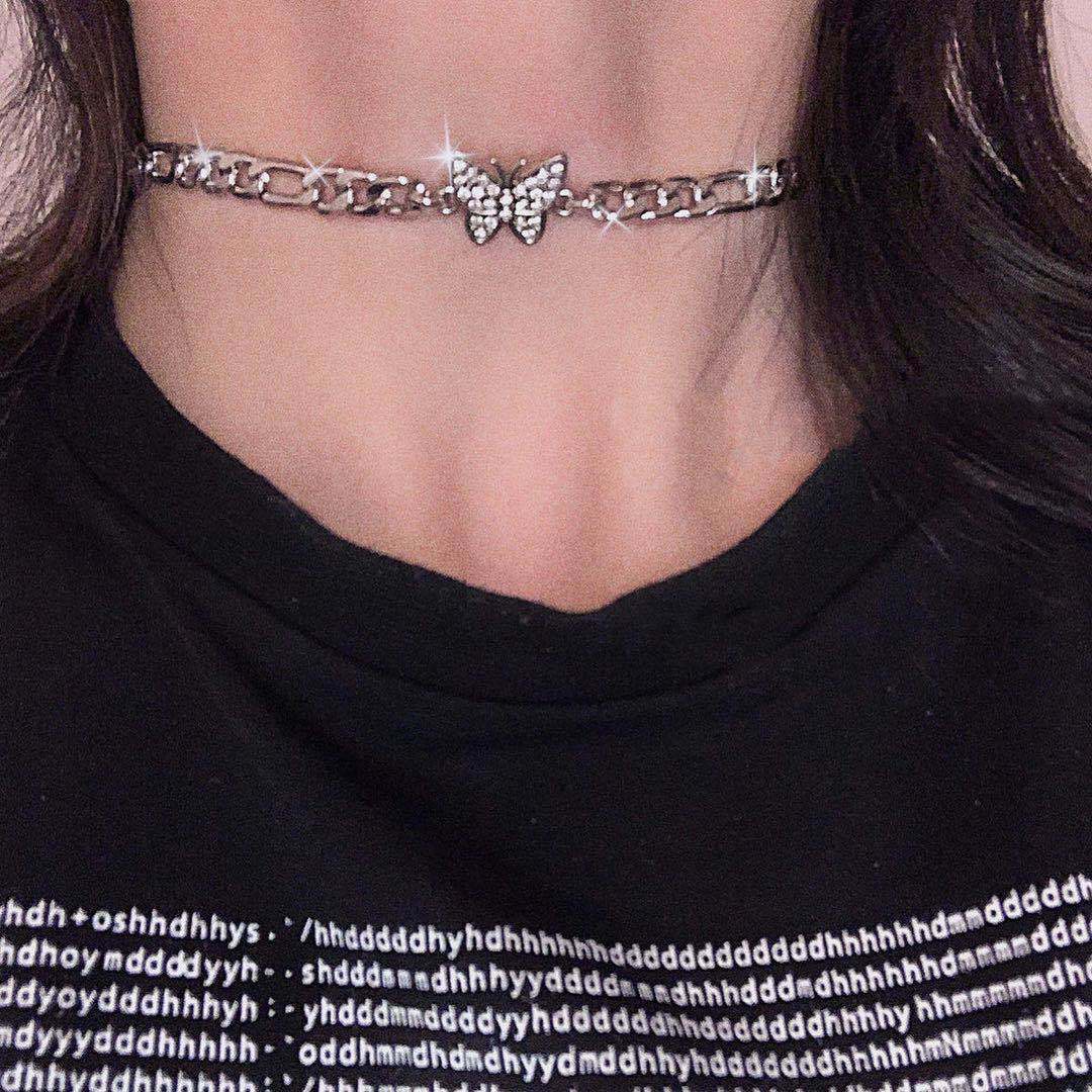 Women Jewelry Butterfly Pendant Necklace Female Rhinestone Shining Statement Crystal Charm Choker Necklace for Woman Gift