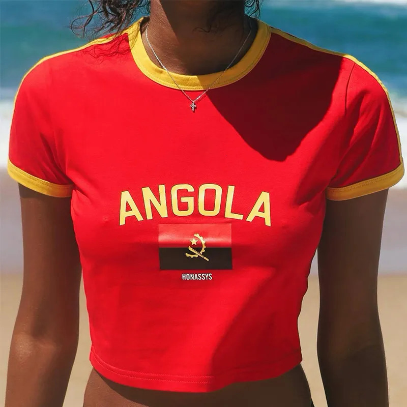 Hip-hop Harajuku Grunge angola National Flag Text Print T-shirt Streetwear Y2k Crop Tops Summer Cozy Sexy Women Camisole 240618