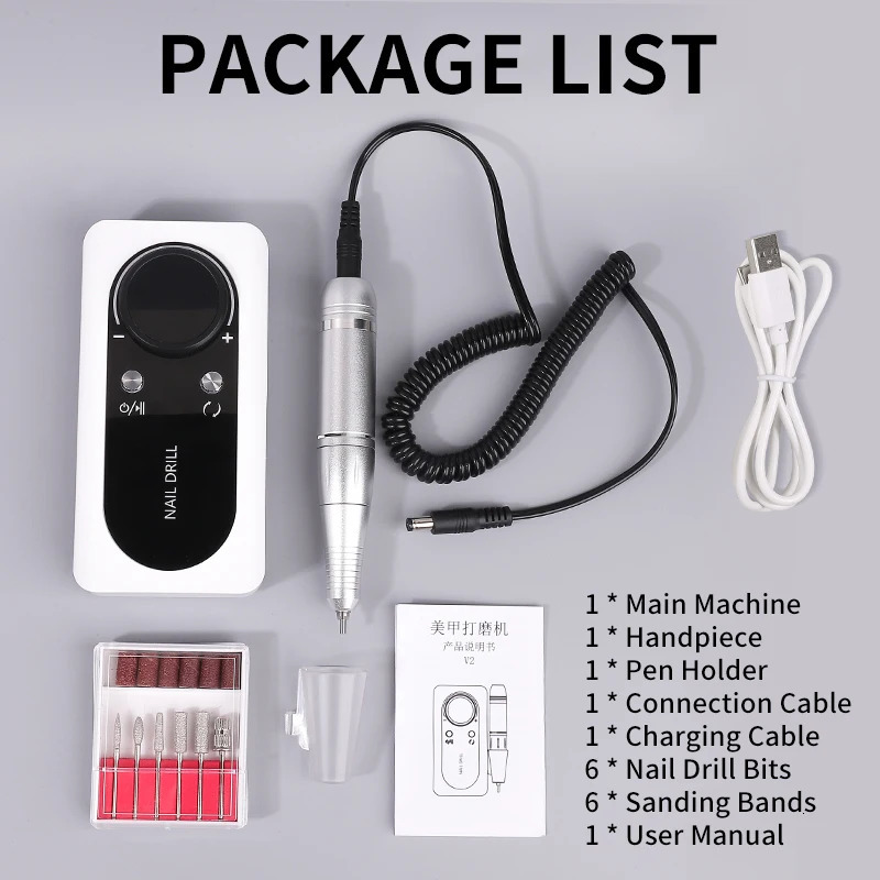 45000rpm Nail Drill Professional Polishing Machine Lathe for Manicure Milling Cutters Electric Sander File Gel Nails Polisher 240627