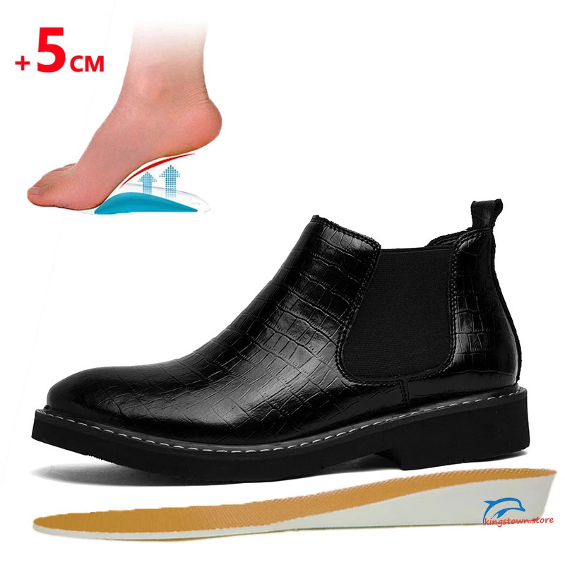 Boots Chelsea Booster Shoes Business Men Leather Ankle Lifts Wedding Formal Man Dress Height Increase Sole 5cm Plus Size 38- 240620