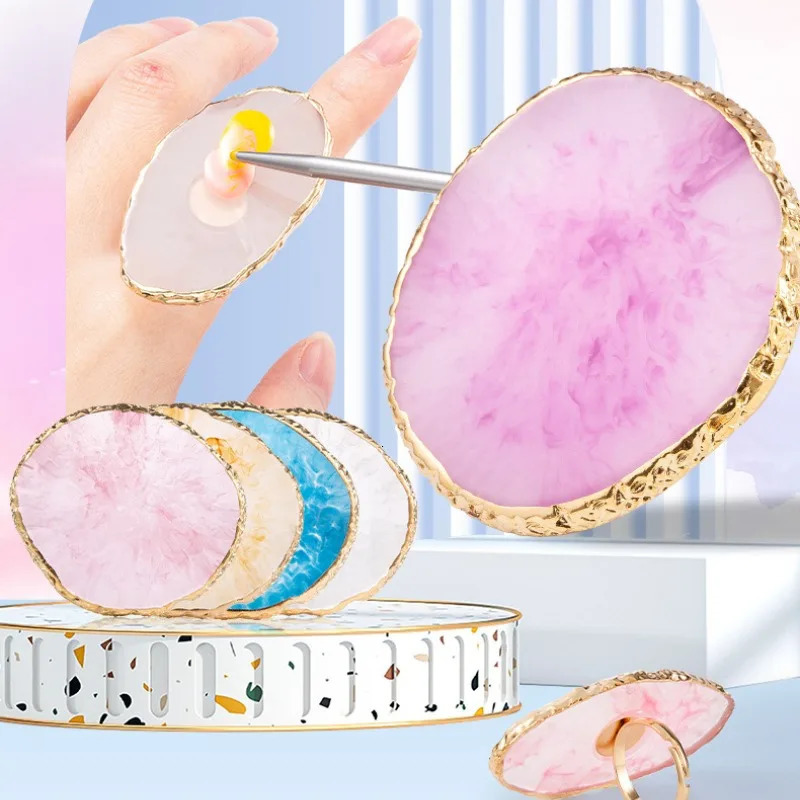 Natural Resin Agate Stone Nail Art Palette False Nail Color Palette Gel Polishing Display Rack Nail Enhancement Tool 240627