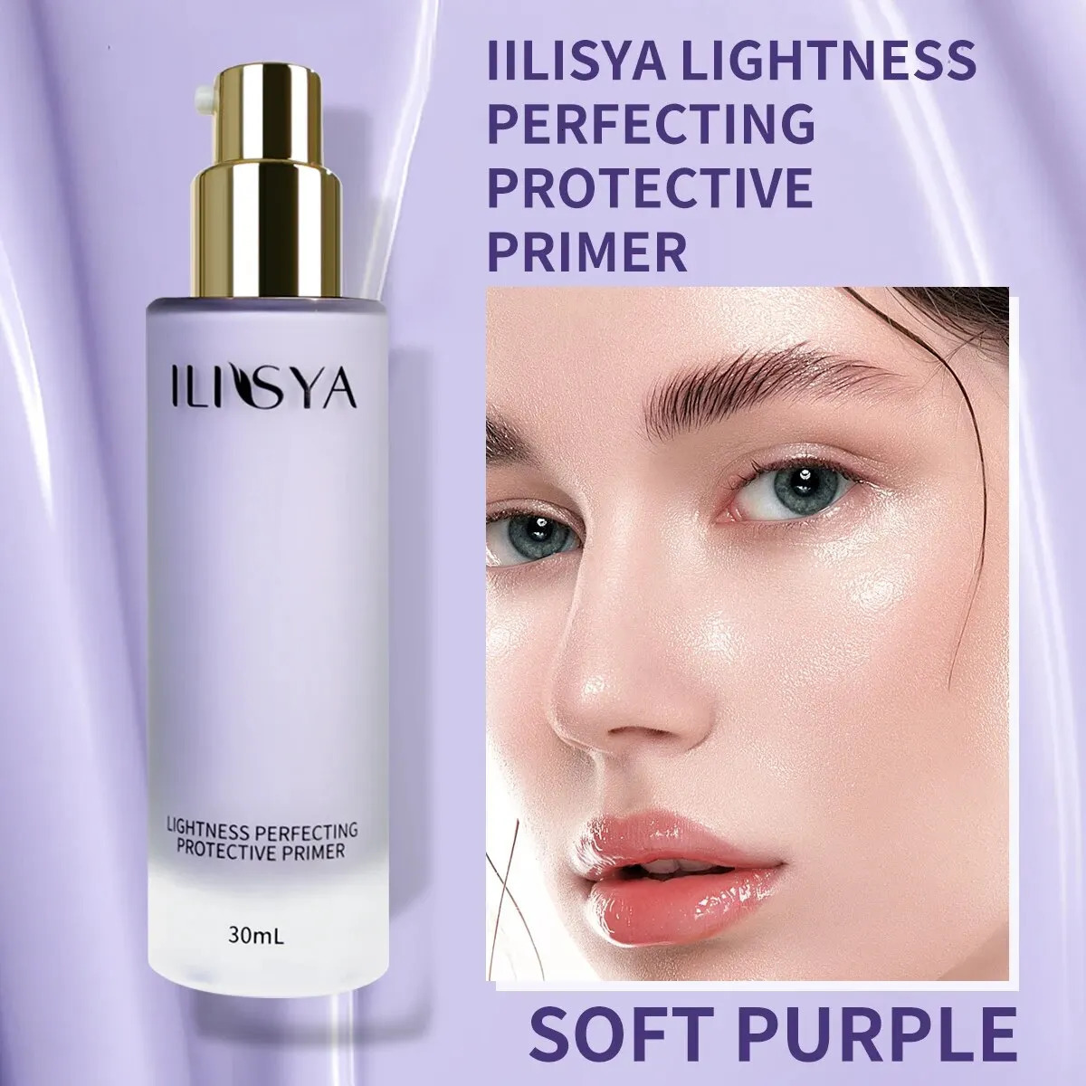 Ilisya Purple Liquid Foundation Face Makeup Cream Cosmetics Lavender LIquid Base Concealer Hydrating Pore Minimizer 30ml 240627