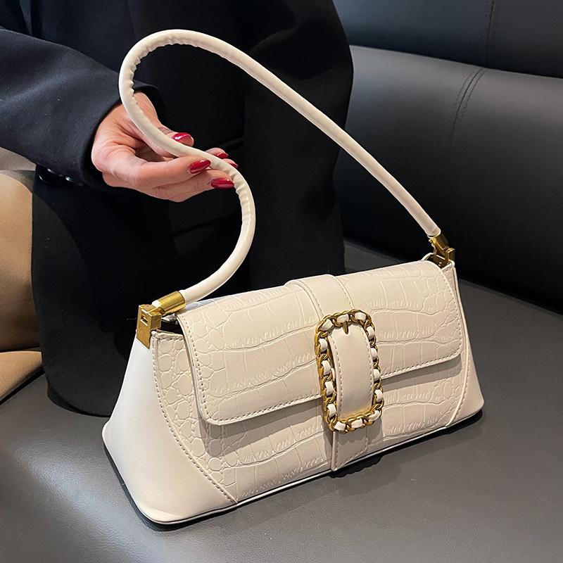 French Underarm Bag for Women Stone Pattern PU Leather Shoulder Bags Fashion Chic Lock Handbags 2023 New H6.28#33
