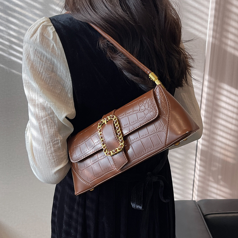French Underarm Bag for Women Stone Pattern PU Leather Shoulder Bags Fashion Chic Lock Handbags 2023 New H6.28#33