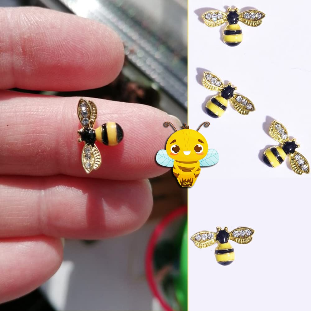 10Pcs/lot Glitter Gold Spider Bee 3D Nail Charms DIY Pearl Alloy Nail Art Decorations Nails Animal Metal Bees Manicure Jewelry