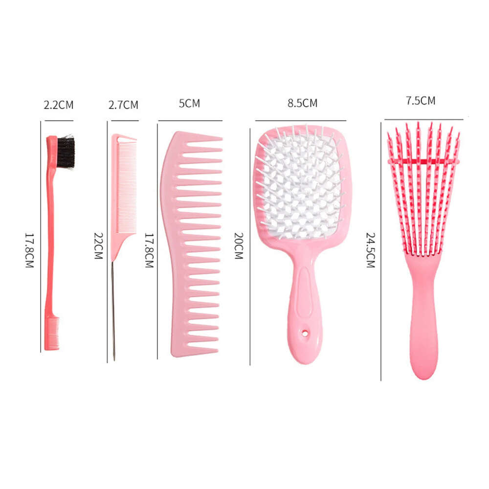 5 pcs/Set Detangling Set Scalp Massage Dual Edge Brush Styling Comb for Curly/Straight/Wet/Dry/Long/Short Hair F628-15