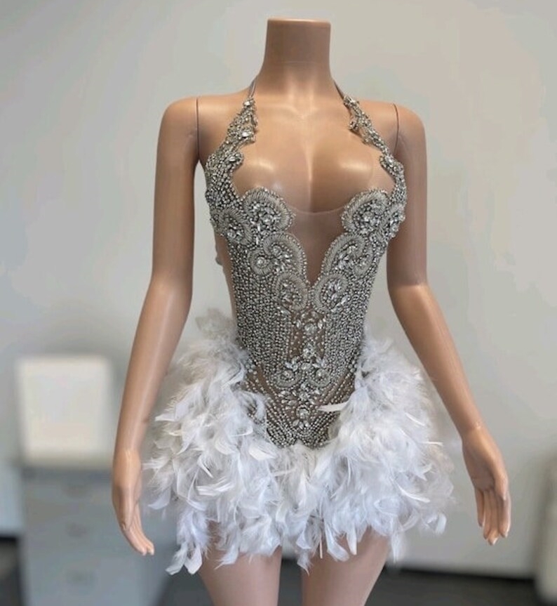 Silver Crystals Feather Short Prom Dresses For Black Girls Luxury See Through African American Cocktail Dresses Birthday Party Homecoming Gowns
