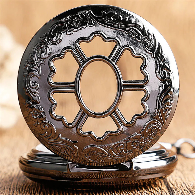 Steampunk Hollow Out Flower Case Men Women Handwinding Mechanical Pocket Watch Roman Number FOB Pendant Chain Relgio de bolso 240626