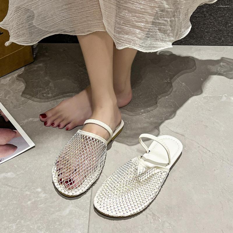Sandals 2024 Spring And Summer Foreign Trade Plus Size Women's Flat Broken Dia Fashion European American Style Fishing Net Solid