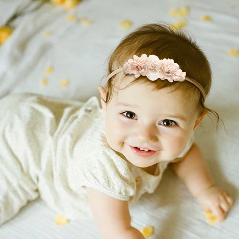 3pcsset Baby Girl Headband born Elastic Flower Toddler Hair Band Kids Headwear Nylon Soft Hairbands Child Accessories 240625