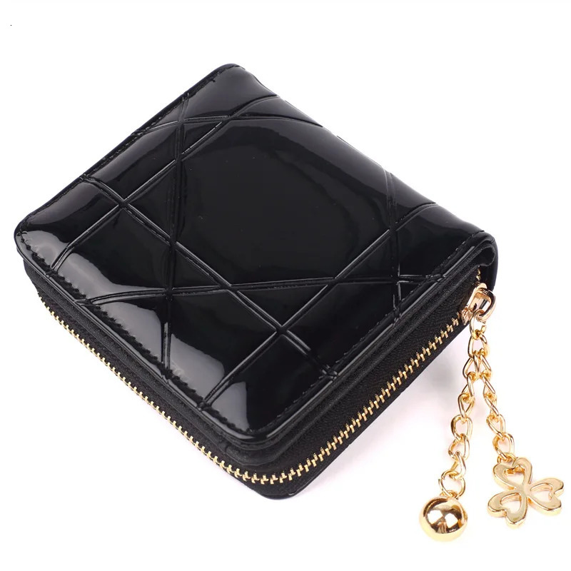 Mini Coin Purse Short 3 Folding Small Wallet Women Credit Card Holder Case Lady Patent Leather Money Bag Cute Pink 240626