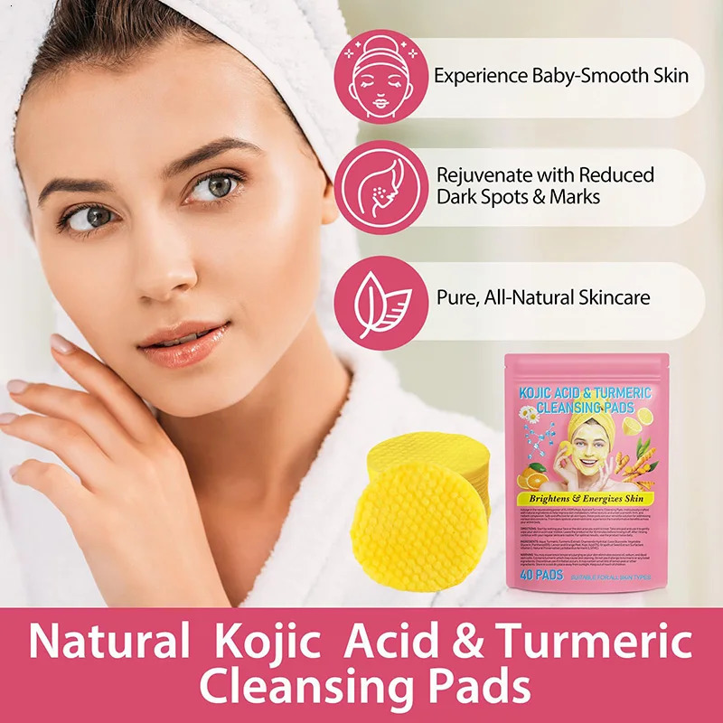 40pcs Turmeric Kojic Acid Cleansing Pads Exfoliating Pads Facial Sponges For Cleansing Exfoliating Daily Cleansing Skin Care 240627