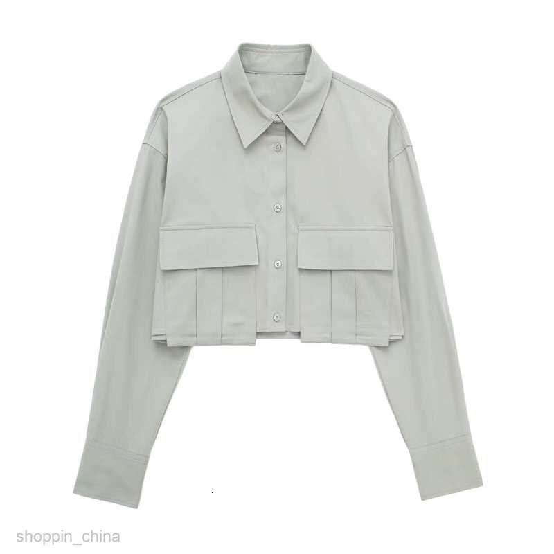 Women Jackets Coats Spring Style Double Pocket Decoration Solid Color Short Long sleeved Shirt for Women
