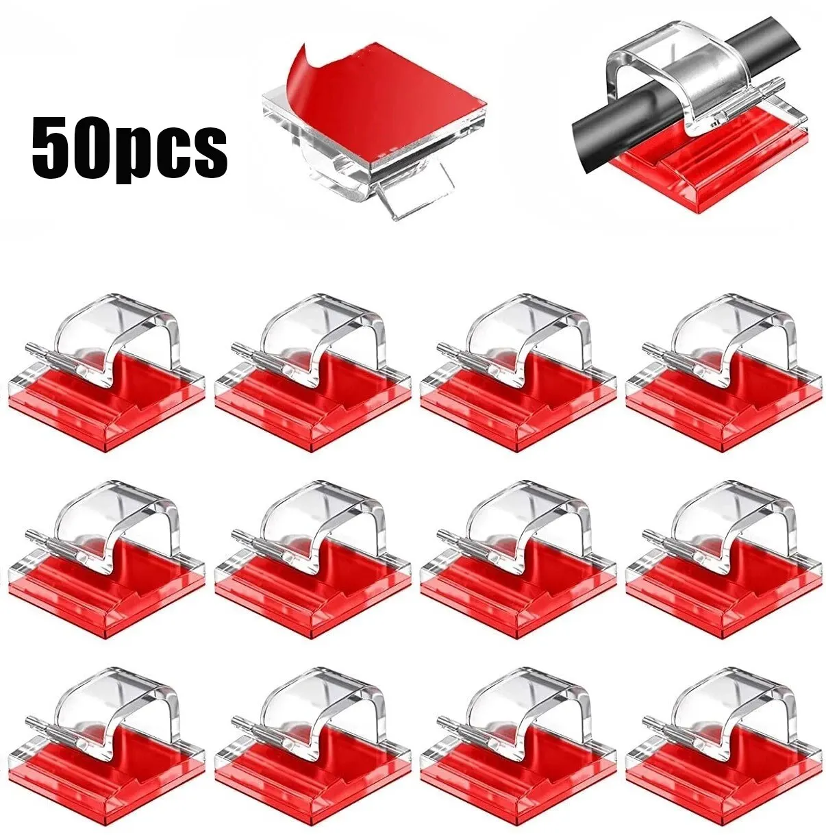 50PCS Cable Organizer Clips Network Cable Management Wire Manager Cord Holder Notebook USB Charging Data Line Bobbin Winder Wall Mounted Hook Acrylic - view 6