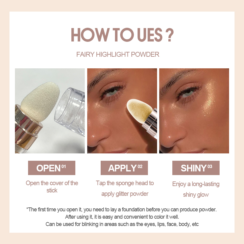 Shimmer Highlighter Powder Glitter Highlight Stick Natural Brighten Powder for Face Body Makeup