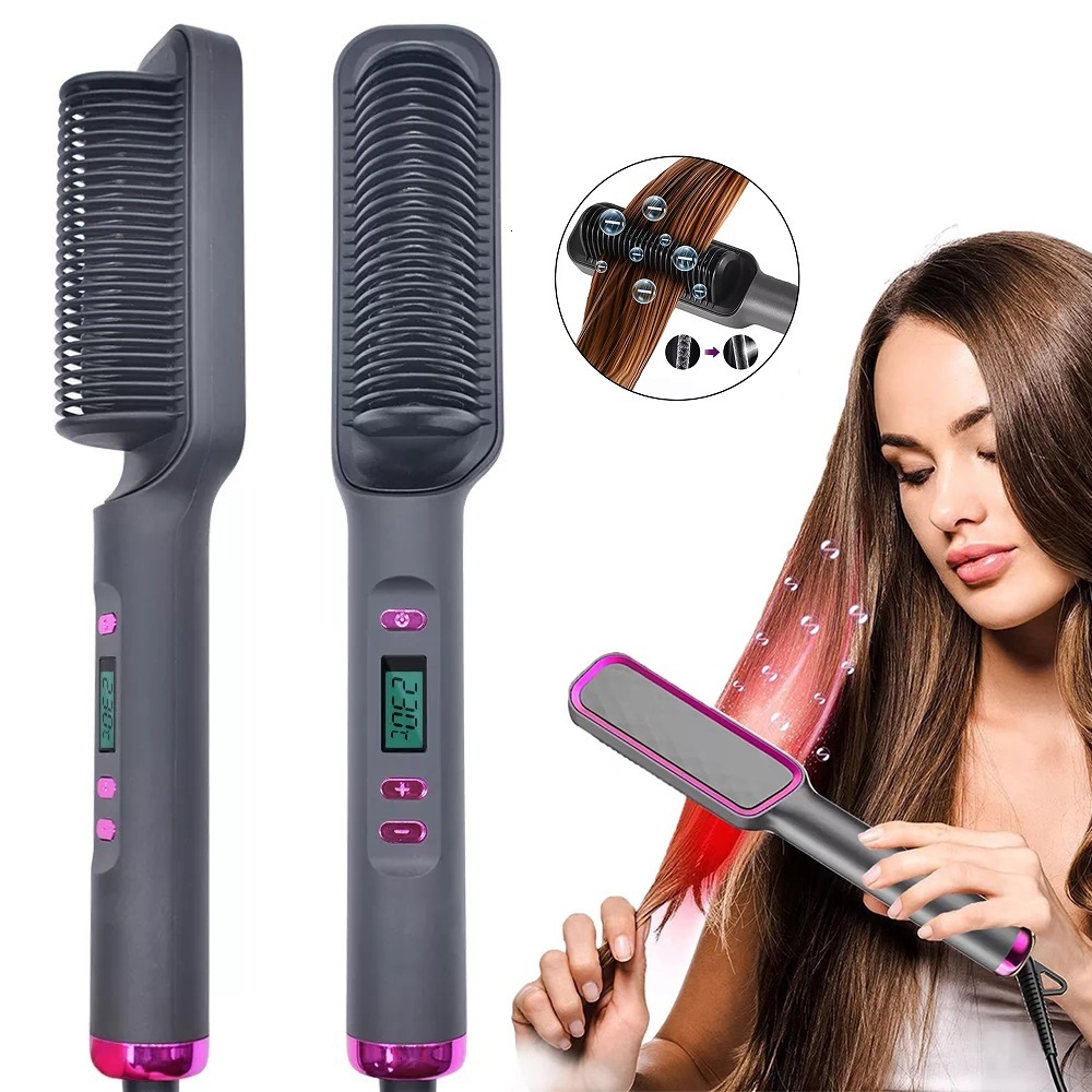 Electric Hot Multifunctional Straight Hair Straightener Comb Negative Ion Anti-Scalding Styling Tool Straightening Brush