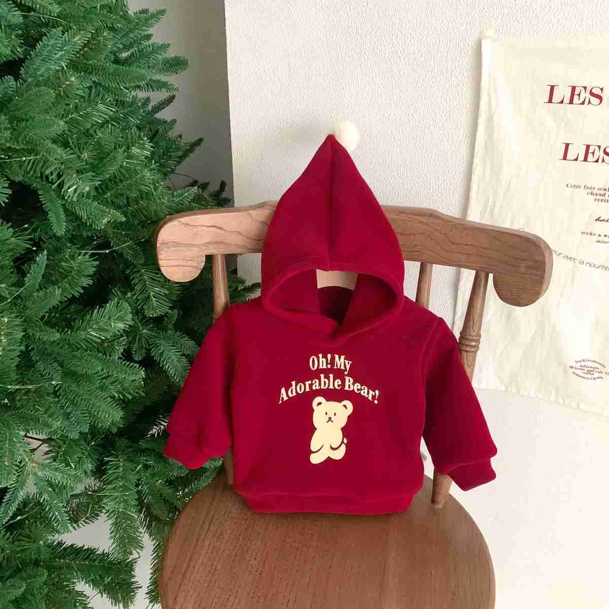 Pajamas New Little Bear Plush Hooded Sweatshirt Suitable for Boys and Girls Fashion Casual Long sleeved Sweatshirt 2 Baby Winter Solid Colors WX5.31
